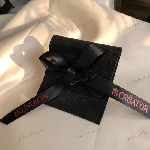 Microfiber Black Color Jewelry Bolsa de fita de embalagem Impresso seu próprio logotipo para marca