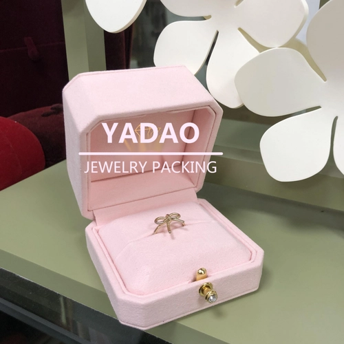 China soft pink luxury microfiber covered button lid earring packaging display box manufacturer