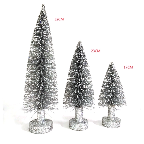Mini adornos de colores cepillo de botella base de madera árboles de navidad para vacaciones en casa