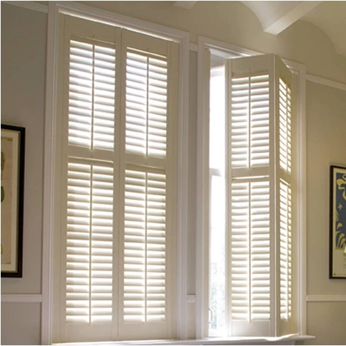 Custom Made PVC Fauxwood Fensterladen, Finger verbunden Lamellen Jalousien Großhandel