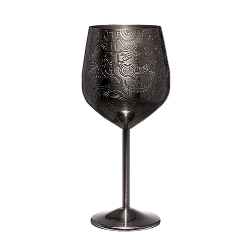 Calice da vino in acciaio inossidabile 18/8 dal design inciso Calice in stile Steampunk nero