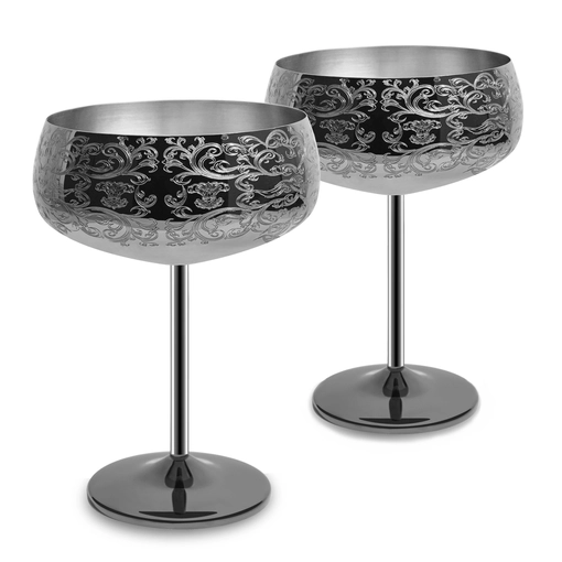 Acquaforte Patern Con Bicchiere Da Cocktail Martini Finitura Placcato Nero