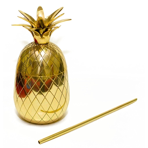 Best stainless steel Gold Plating Pineapple Mug with Straw