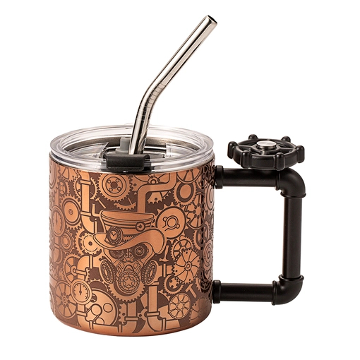 Tasse à café gravée à double paroi de 14 oz avec poignée rotative