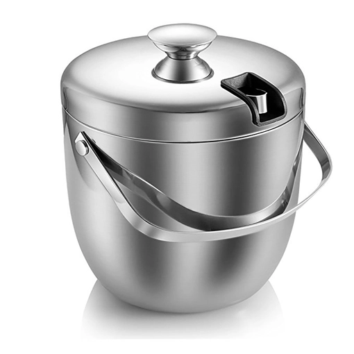 Rounded Double-Wall Stainless Steel Ice Bucket with Swing Handle