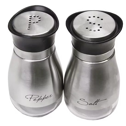 Custom Printed Stainless Steel Salt and Pepper Shaker Set with Glass Base