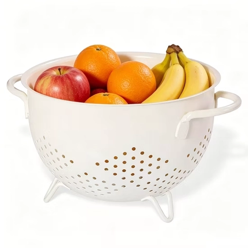Powder-Coated Metal Colander with Side Handles and Feet