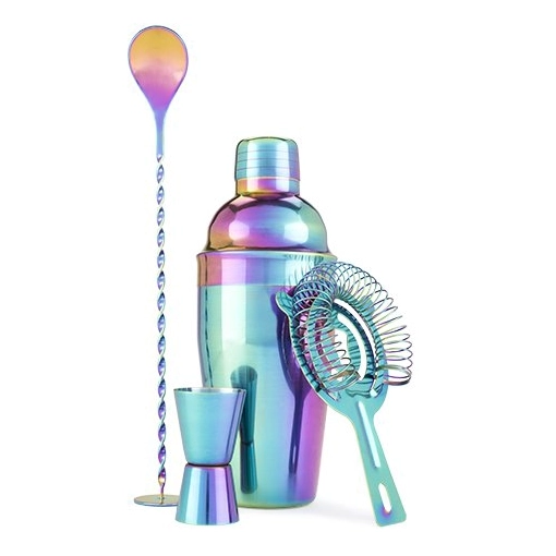Regenbogen-Cocktailshaker-Set aus Edelstahl
