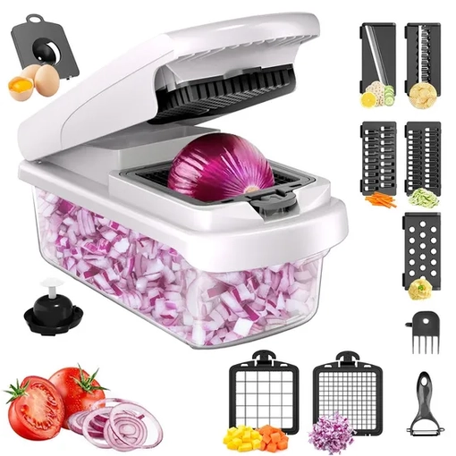 Multifunctional Vegetable Chopper and Mandoline Slicer with Container
