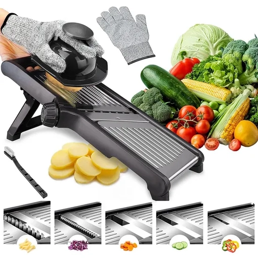 Adjustable Stainless Steel Mandoline Slicer with Foldable Stand