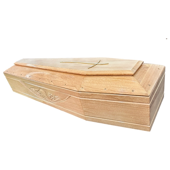 China Funeral Supply Paulownia Solid Wood Coffin for Funeral With Flower Carving Coffina and Caskets manufacturer