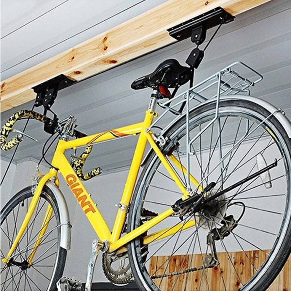 China Deckenmontierter Fahrradträger mit Riemenscheibensystem für den Innenbereich, Fahrradaufbewahrung an der Wand Hersteller