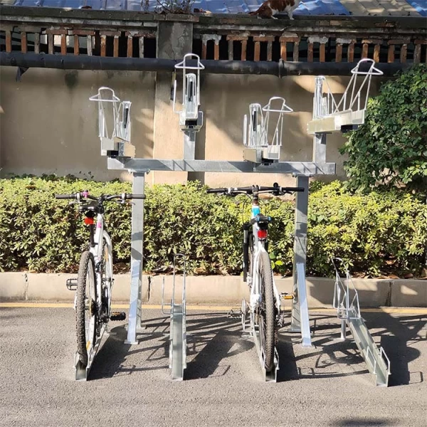 China Rack de bicicleta para estacionamento comercial externo de duas camadas fabricante