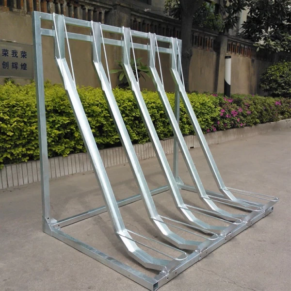China Semi Vertical 5 Bike Standing Rack with Storage Parking for Outside manufacturer