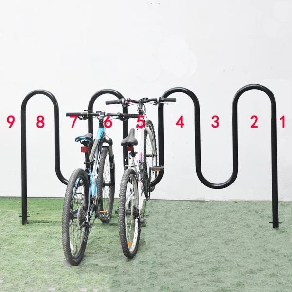 Китай 5-петлевая парковка для велосипедов на открытом воздухе из углеродистой стали Стойка для волновых велосипедов производителя