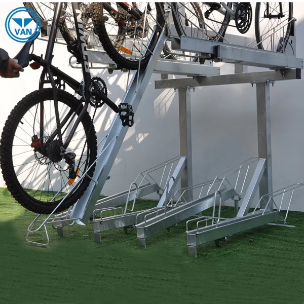 porcelana Estante de estacionamiento de bicicletas de dos niveles duradero personalizado/soporte de bicicleta de dos pisos fabricante