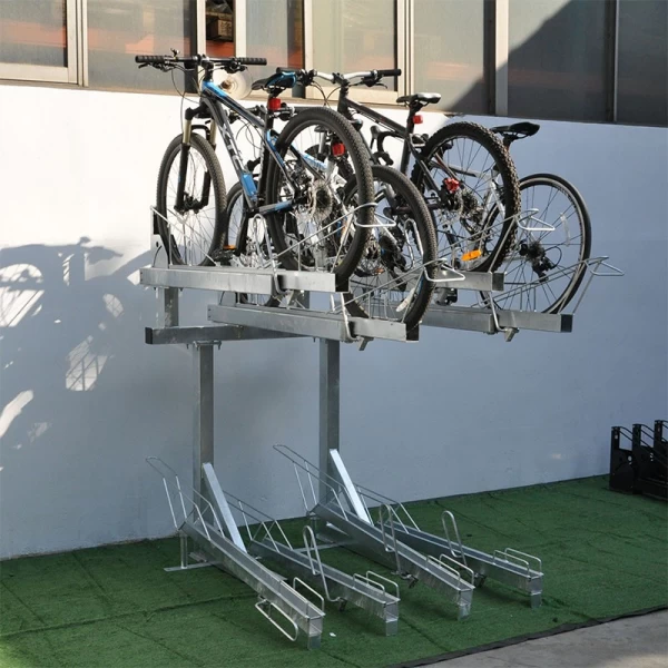porcelana Estante de estante de estante de bicicleta de metal de pie de doble capa para exteriores o interiores galvanizados fabricante