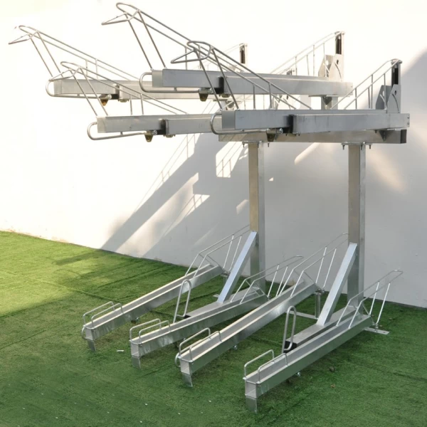 China Galvanized Outdoor or Indoor Double Layer Standing Metal Bike Rack Shelf Rack manufacturer