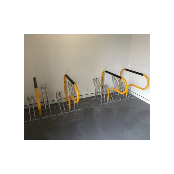 Китай Желтая и черная подставка для парковки велосипедов на 6 велосипедов производителя