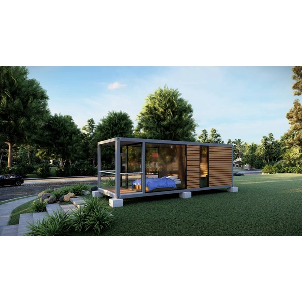 China Luxury Prefab Container Tiny House – Furnished Modular Glamping Pod with Glass Balcony manufacturer
