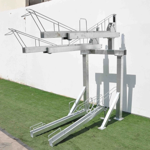 China Galvanized Outdoor or Indoor Double Layer Standing Metal Bike Rack Shelf Rack manufacturer