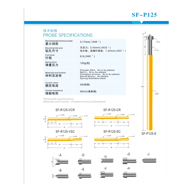 China Factory Sales Be Cu Round Tip Pogo Pin Top Quality FCT Test Probe Pin manufacturer