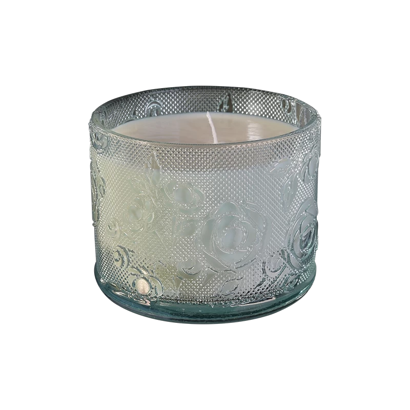 New product unique rose pattern glass candle jar wholesale