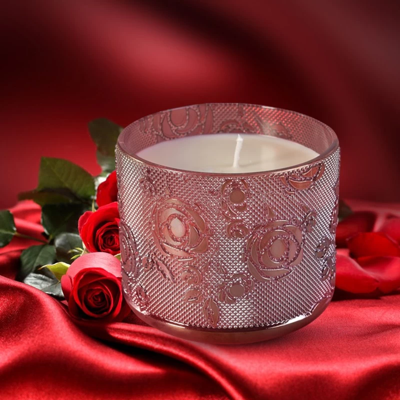 China New product unique rose pattern glass candle jar wholesale manufacturer