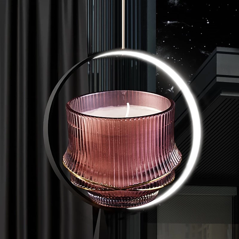 中国 玻璃蜡烛容器装饰玫瑰交叉和垂直条纹设计 制造商