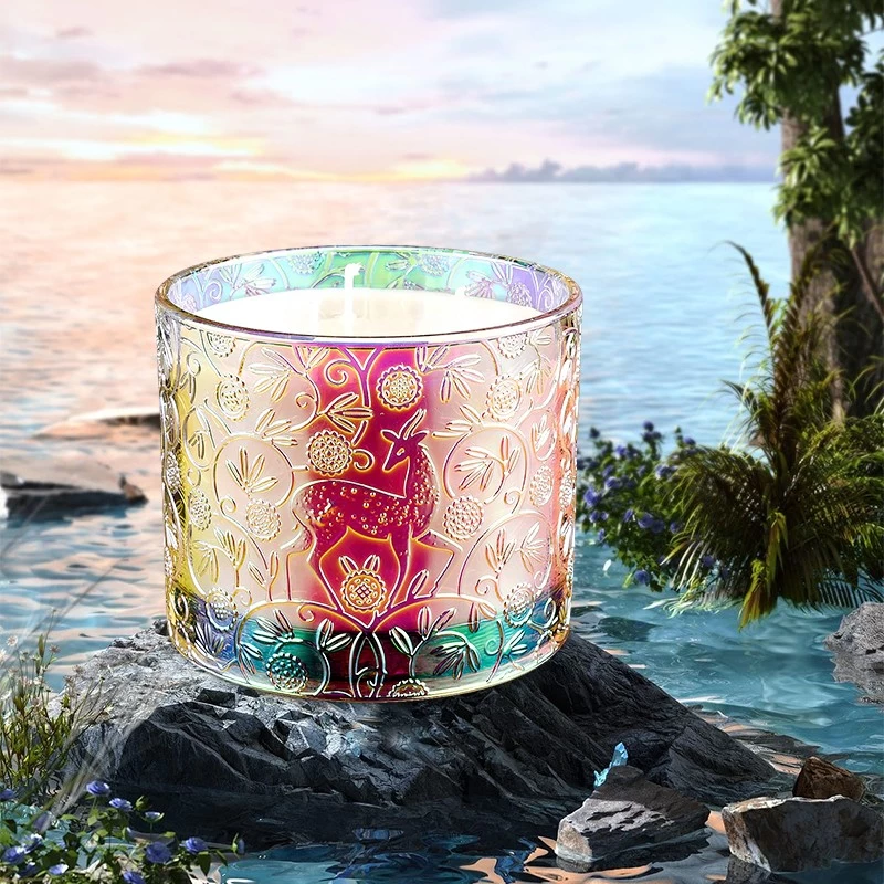 China Unique deer gradual change pattern luxury empty glass candle jars manufacturer