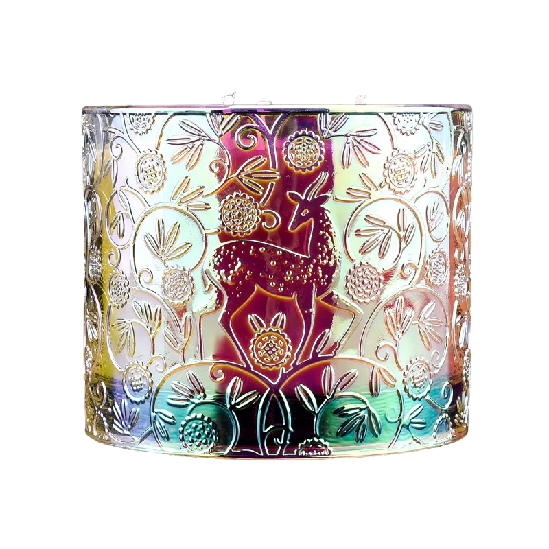 Barattoli di candela di vetro vuoti di lusso con motivo a cambiamento graduale di cervi unici