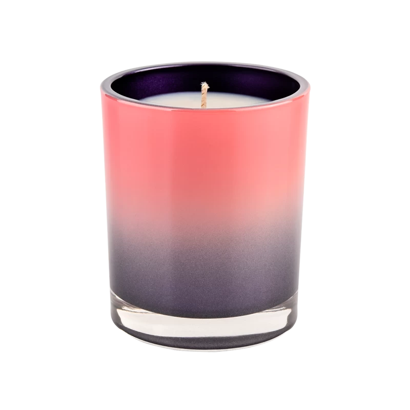 Tarro de vela de cristal rosa degradado púrpura de lujo dentro de la decoración del hogar de color de aerosol