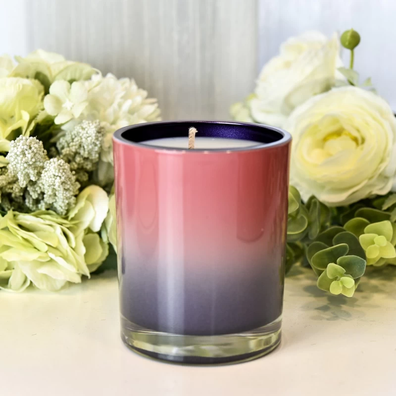 Luxury purple gradient pink glass candle jar sa loob ng spray color home decor
