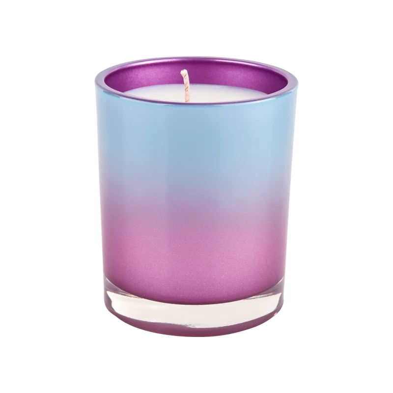 Стеклянный контейнер для свечей на 10 унций с прямым краем, фиолетовый градиент, синее украшение
