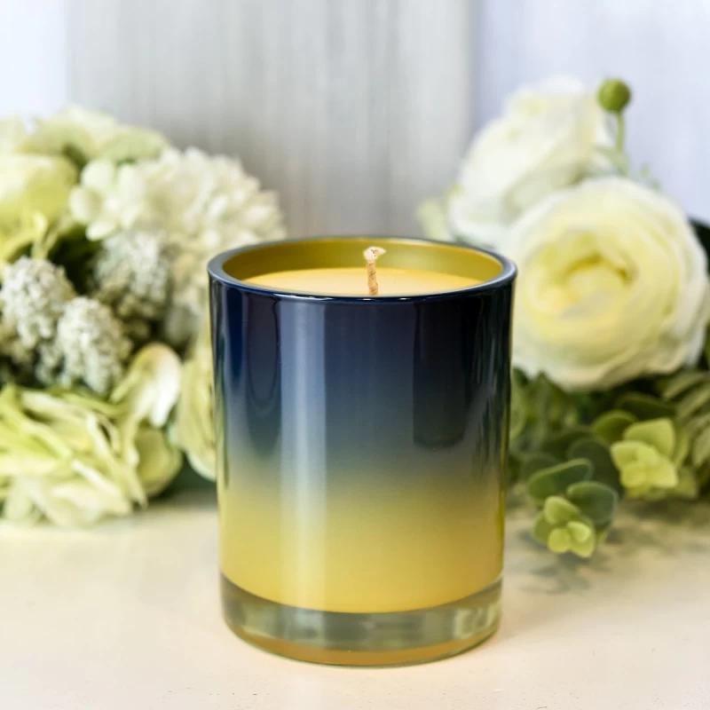 Yellow gradient black color decoration 10oz glass candle vessels