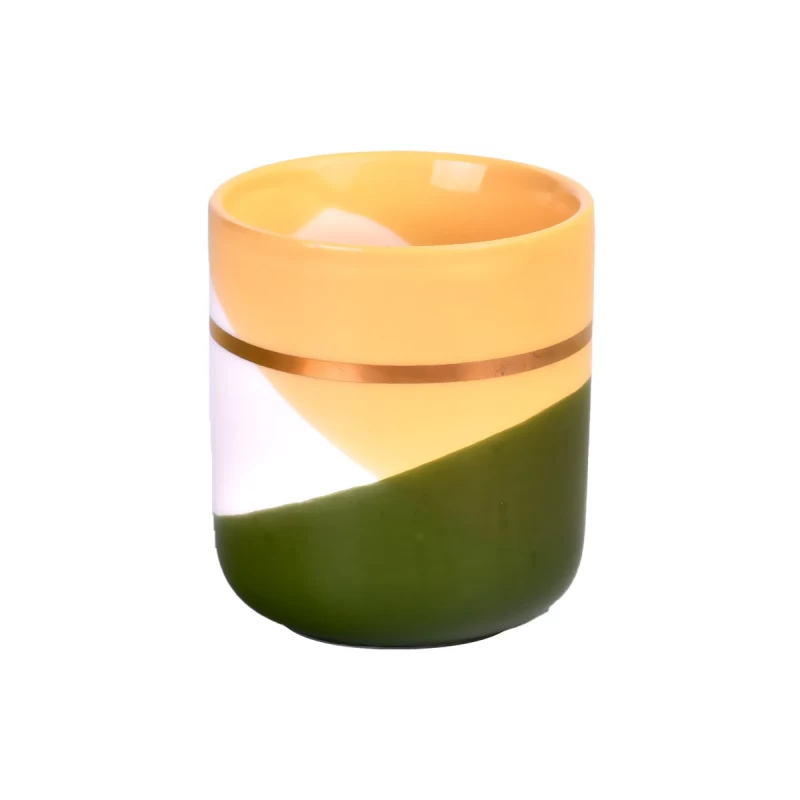 Barattolo di candela in ceramica vuoto con motivo a onda chartreuse personalizzato con anello in oro di lusso