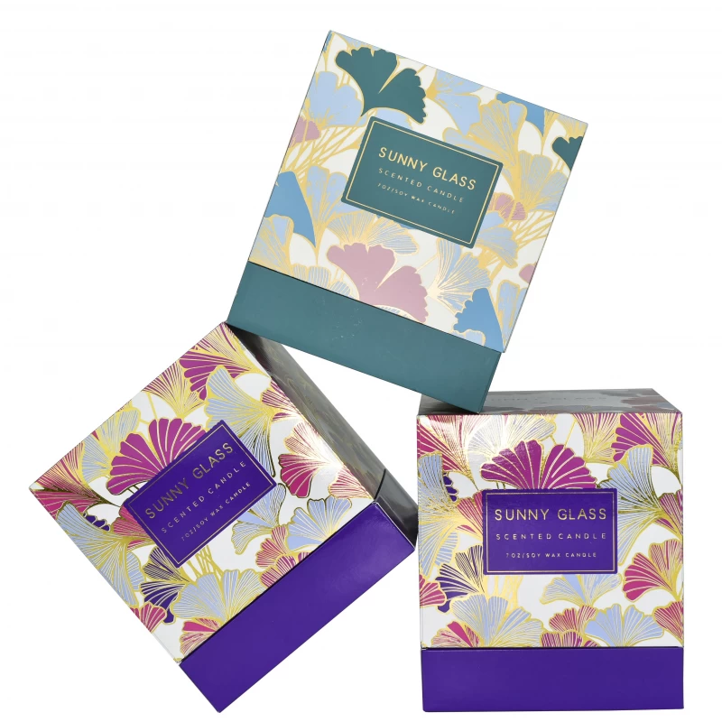Boîte d'emballage cadeau haut de gamme à motif de fleurs de ginkgo carré coffret cadeau porte-bougie aromathérapie