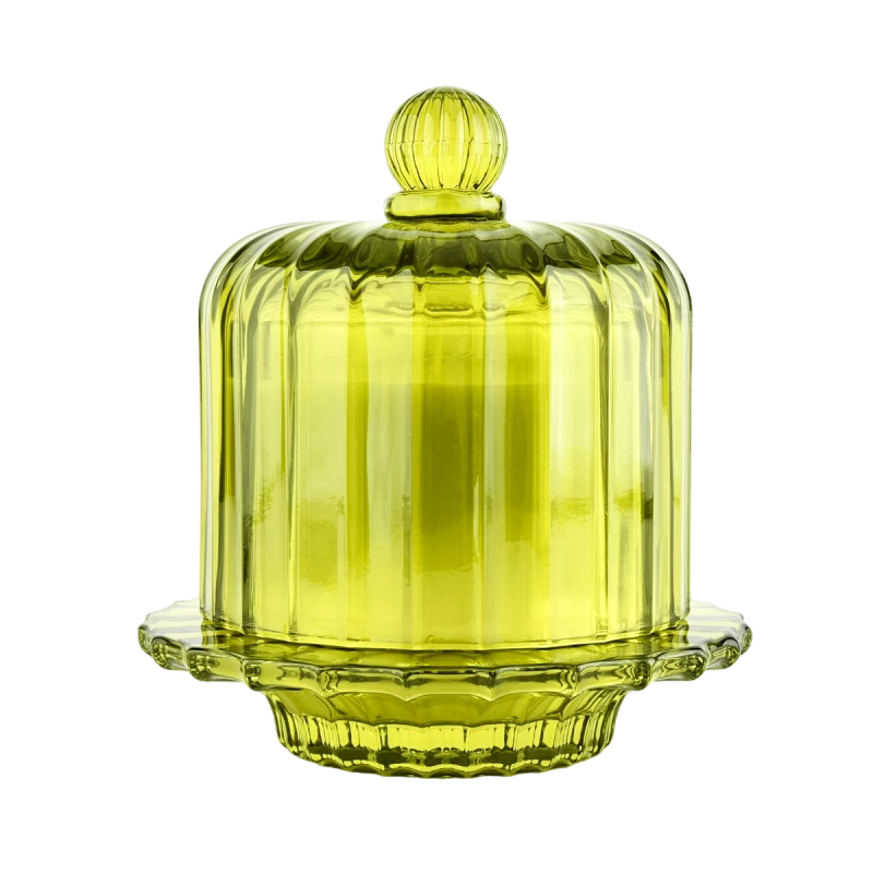Custom na Bell Jar na Walang laman na Green Glass Candle Jar na May Takip Supplier