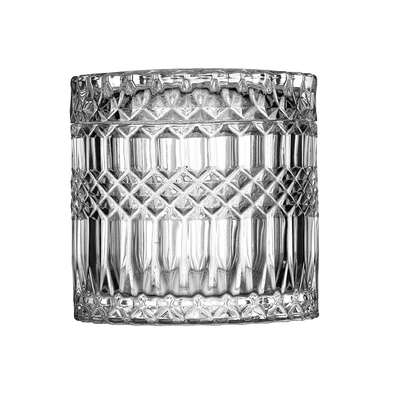 China Customized with lid glass candle holder luxury glass jars supplier manufacturer