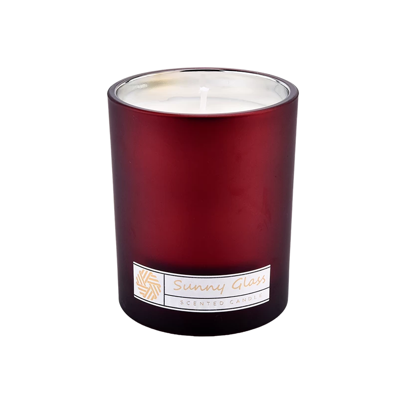 Recipientes para velas de vidrio rojo esmerilado de 10 oz para velas perfumadas