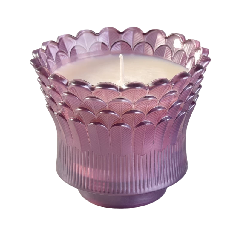 Fragancia elegante vela contenedor tarro de cristal con forma de corona de plumas diseñado para decoraciones de boda
