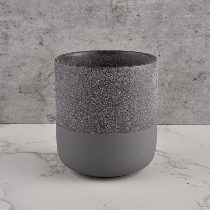 Pot de bougie en céramique de luxe gris givre personnalisé en gros pour la fabrication de bougies