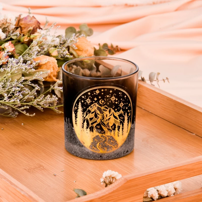 Großhandel mit weihnachtlichen Handapplikationen und Farbverlaufs-Kerzengläsern aus schwarzem Glas für die Kerzenherstellung