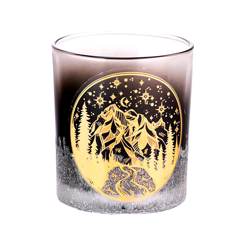 Wholesale christmas hand applique gradient black glass candle jars for candle making