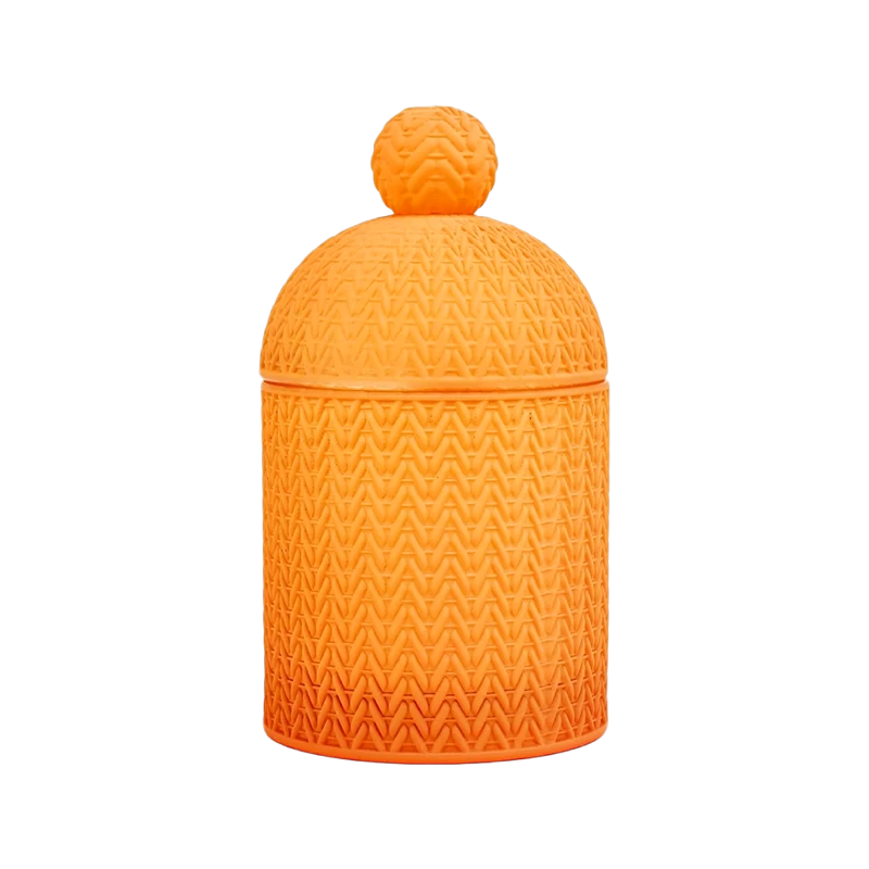 批发制造商定制橙色圣诞帽玻璃蜡烛罐与盖子