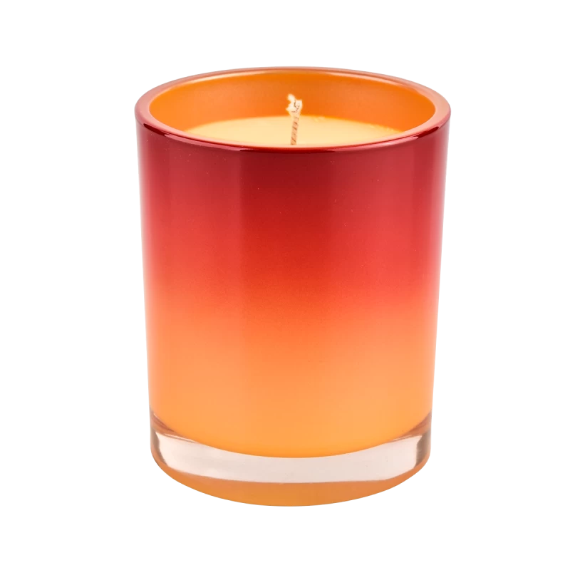 批发橙色渐变红色玻璃蜡烛罐内喷色蜡烛制作