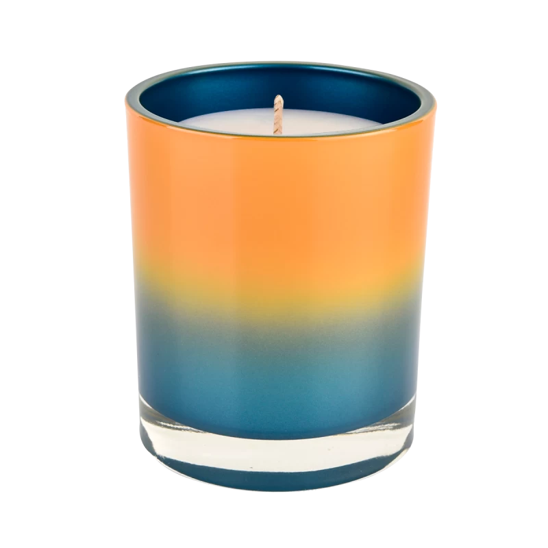 Kerzenbehälter aus Glas mit geradem Rand im Großhandel, blaue Farbverlauf-Orange-Dekoration