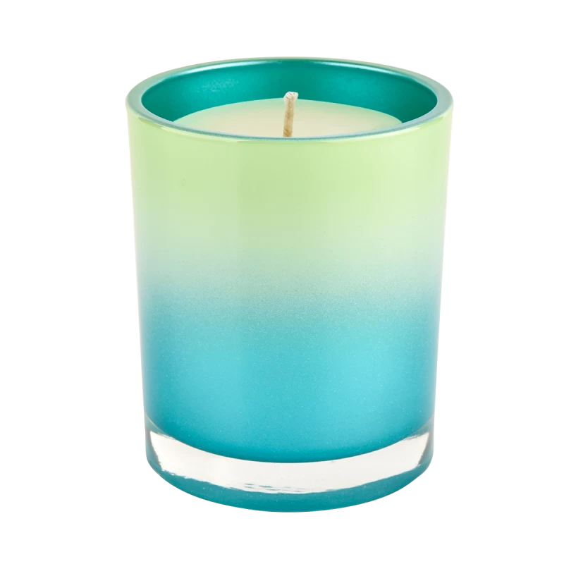 Wholesale Straight Edge Lalagyan ng Glass Candle Cyan Gradient Green