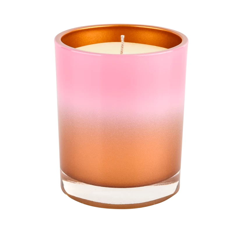豪华定制直边玻璃蜡烛容器橙色渐变粉色批发