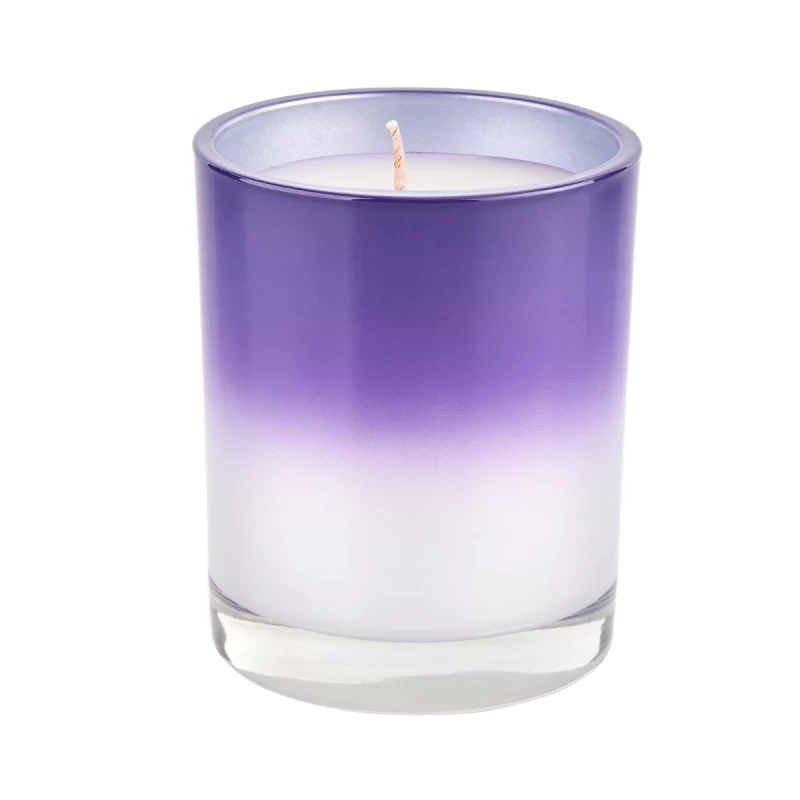 289 ml直边玻璃蜡烛容器白色渐变紫色批发